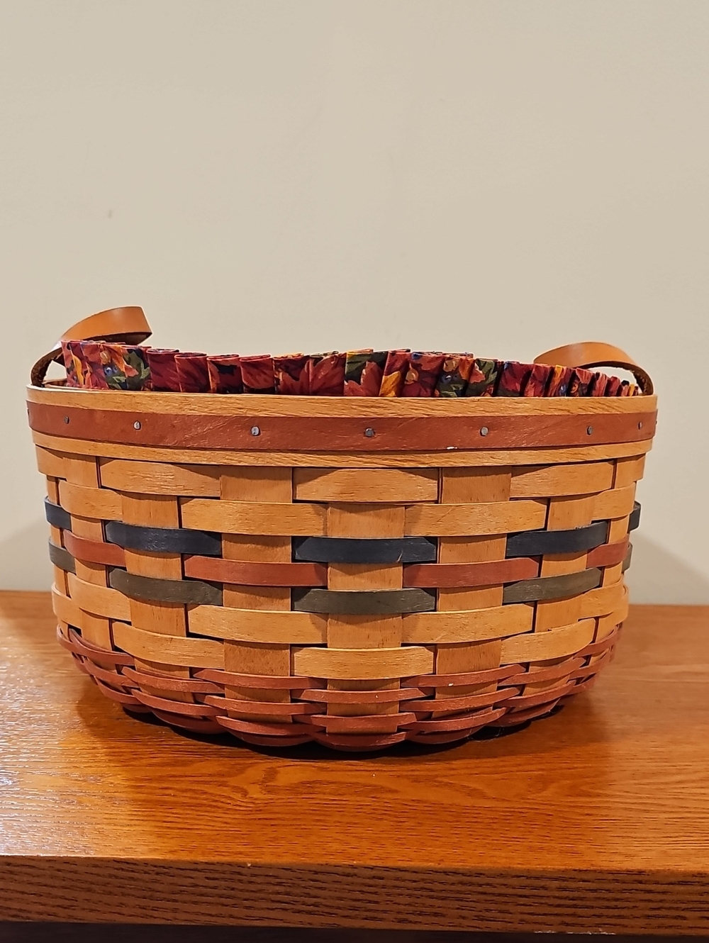Longaberger Basket with Red, Blue, Brown and Natural Tones